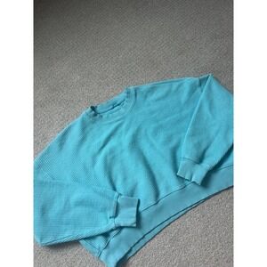 Aerie Oversized Ribbed Crewneck Pullover Sweatshirt Aqua Blue 100% cotton